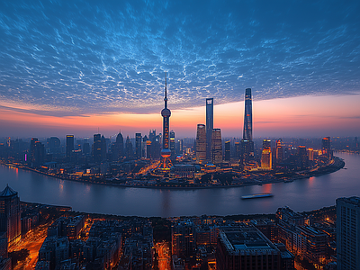 现代城市外景 城市傍晚夜景