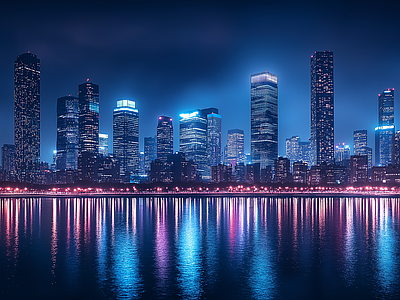 现代城市外景 城市傍晚夜景