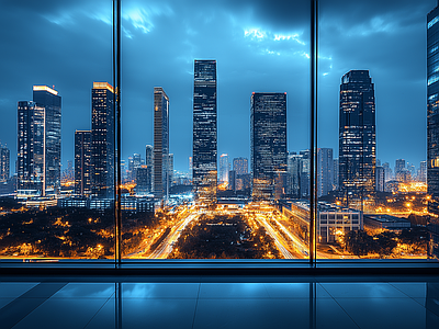 现代城市外景 城市傍晚夜景