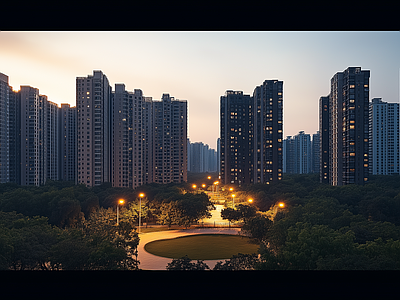 现代城市外景 城市傍晚夜景 夜晚城市