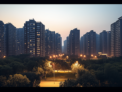 现代城市外景 城市傍晚夜景