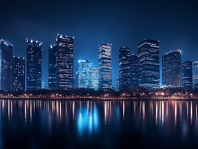 现代城市外景 城市傍晚夜景