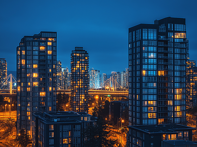 现代城市外景 城市傍晚夜景 夜晚城市