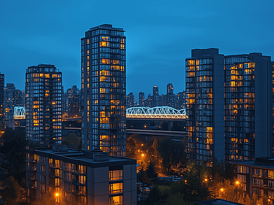 现代城市外景 城市傍晚夜景 夜晚城市