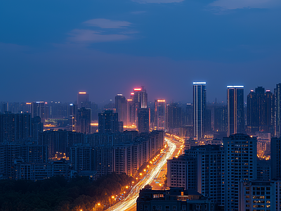 现代城市外景 城市傍晚夜景