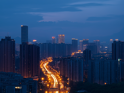 现代城市外景 城市傍晚夜景