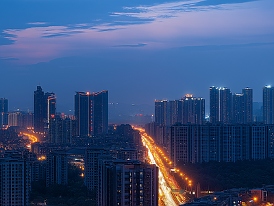 现代城市外景 城市傍晚夜景