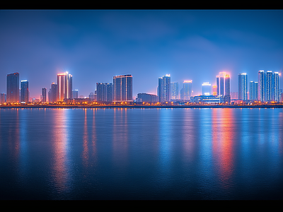 现代城市外景 城市傍晚夜景