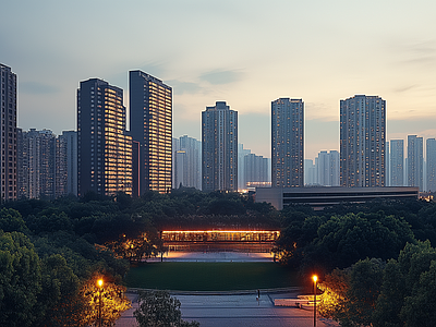 现代城市外景 城市傍晚夜景