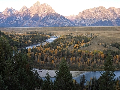 现代风景 河流 山林 树林