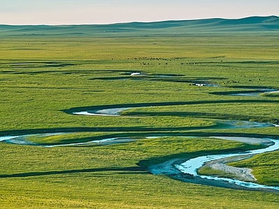 现代屏幕 户外草原风景壁纸 蜿蜒河流