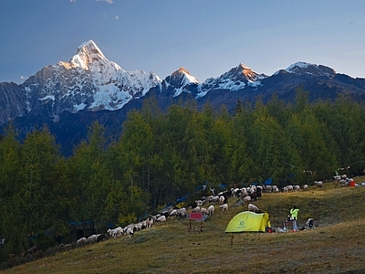 现代新中式风景 山 夕阳