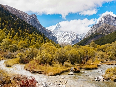 现代欧式风景 雪景 秋季 山