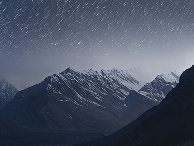 现代风景 山 雪景 流星 夜景