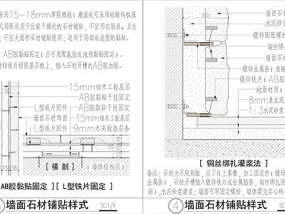 现代轻奢墙面节点 轻钢龙骨隔墙 石材节点 干挂 施工图