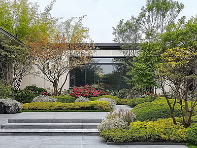 现代其它外景 白天园林院子景观 窗外景