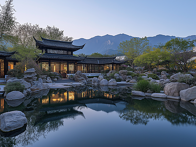 现代其它外景 新中式园林景观 窗外景 造景