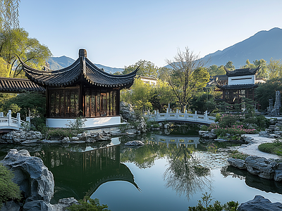 现代其它外景 新中式园林景观 窗外景 造景