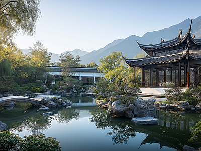 现代其它外景 新中式园林景观 窗外景 造景