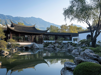 现代其它外景 新中式园林景观 窗外景 造景