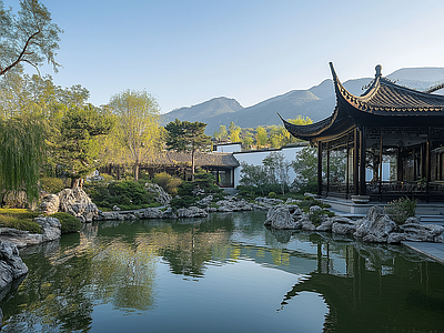 现代其它外景 新中式园林景观 窗外景 造景