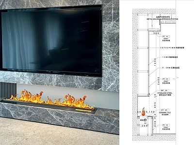 现代器材设备详图 电子壁炉节点 墙面电子壁炉节点 内嵌式电子壁炉节 电子火焰壁炉节点 施工图