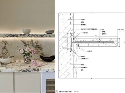 现代墙面节点 悬挑石材层板节点 大理石层板节点 悬挑层板节点 石材节点 干挂 施工图