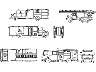 交通工具图库 消防车三视图图库 施工图
