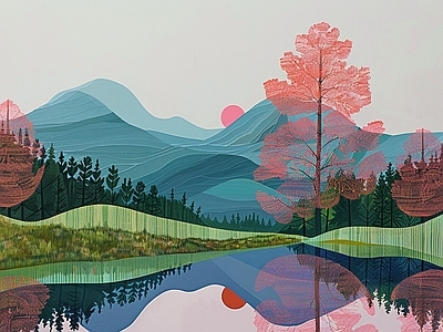 现代挂画 油画 风景