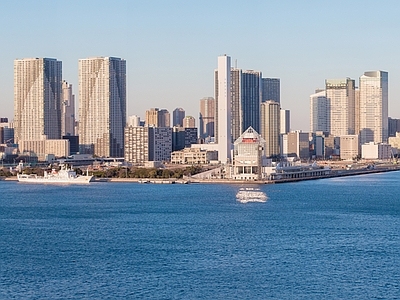 现代新中式城市外景 白天城市外景 道路外景 海景