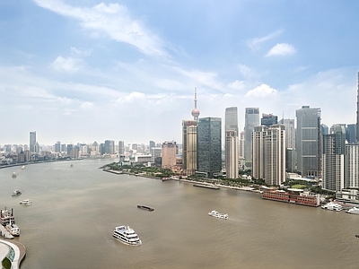 现代新中式城市外景 白天城市外景 上海 东方明珠 海景 道路外景