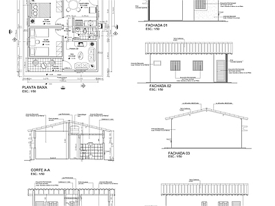 现代别墅建筑 一层别墅 农村别墅 自建房 独栋别墅 施工图