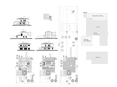 现代别墅建筑 两层小别墅平面图 别墅 施工图