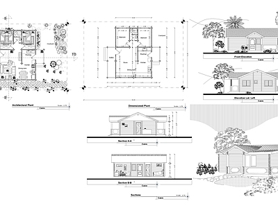 现代别墅建筑 一层别墅 小别墅 农村别墅 独栋别墅 自建房 施工图