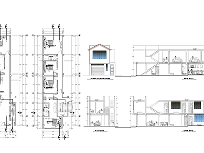 现代住宅楼建筑 狭长二层建筑图纸 自建房 别墅 施工图