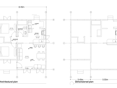 现代住宅楼建筑 小型单层两居室房 自建房 别墅 施工图