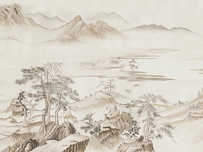 新中式中式壁画 山水壁画 墙纸硬包建筑壁画 艺术壁画 植物壁画 竹子壁画