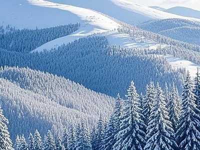 现代风景 雪山 森林 雪松 雪景 雪地