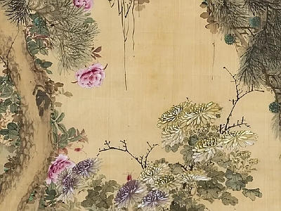 新中式中式挂画 水墨画 国画 艺术挂画 松树 花卉图