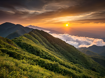 现代风景 初日升起风景 画面分享 创意山顶景色