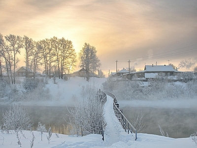 现代风景 夕阳 雪景 外景