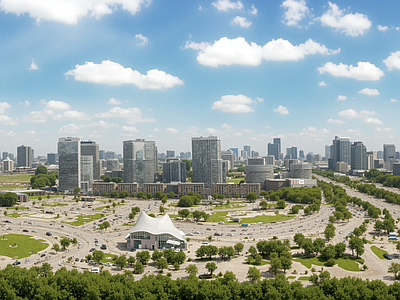 现代奶油城市外景 白天城市外景 道路外景 城市建筑外景