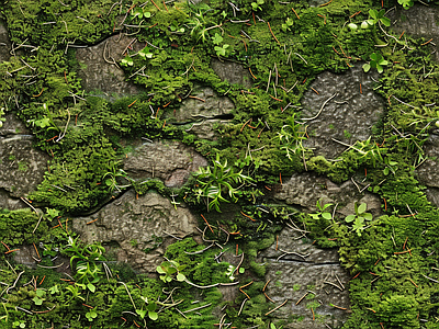 现代自然地面 苔藓 墙地面苔藓 绿色植物 自然 湿润环境