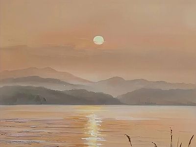 简约奶油挂画 油画 艺术挂画 夕阳风景画