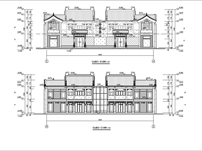 新中式中式别墅建筑 中式二层双拼别墅 双拼别墅 二层别墅 农村别墅 施工图