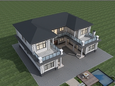 新中式中式别墅建筑 二层别墅 农村别墅 独栋别墅 自建房 合院别墅 施工图