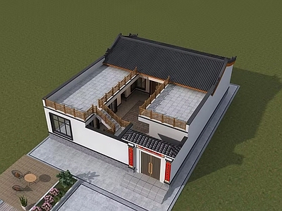 中式新中式别墅建筑 一层别墅 合院别墅 农村别墅 自建房 施工图