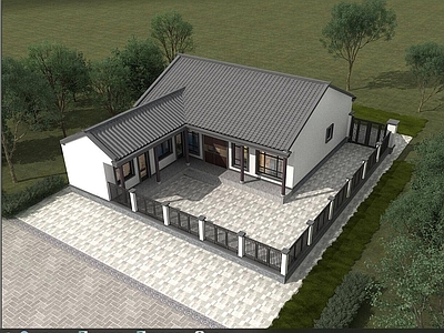 新中式中式别墅建筑 一层别墅 小别墅 独栋别墅 自建房 农村别墅 施工图