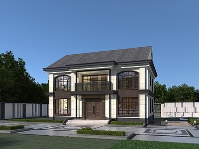 新中式中式别墅建筑 二层别墅 农村别墅 小别墅 自建房 独栋别墅 施工图