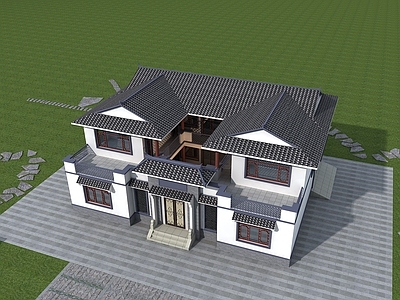 新中式中式别墅建筑 二层别墅 农村别墅 独栋别墅 合院别墅 自建房 施工图